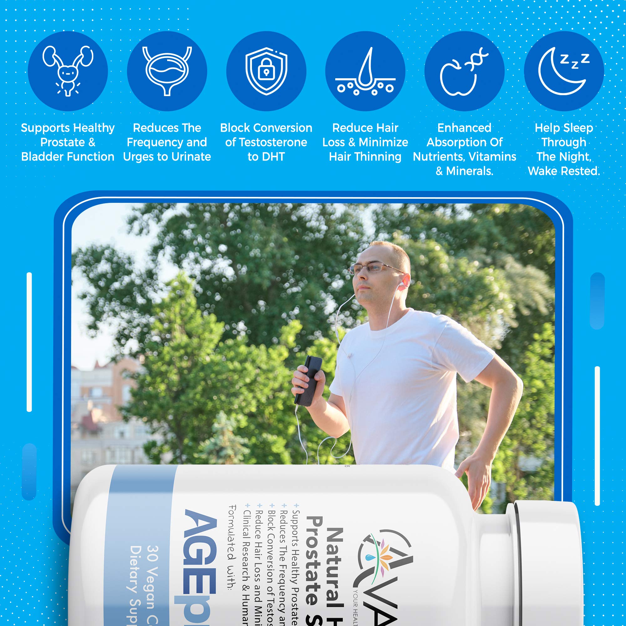 Avani Health Prostate Support Supplement capsules in hand