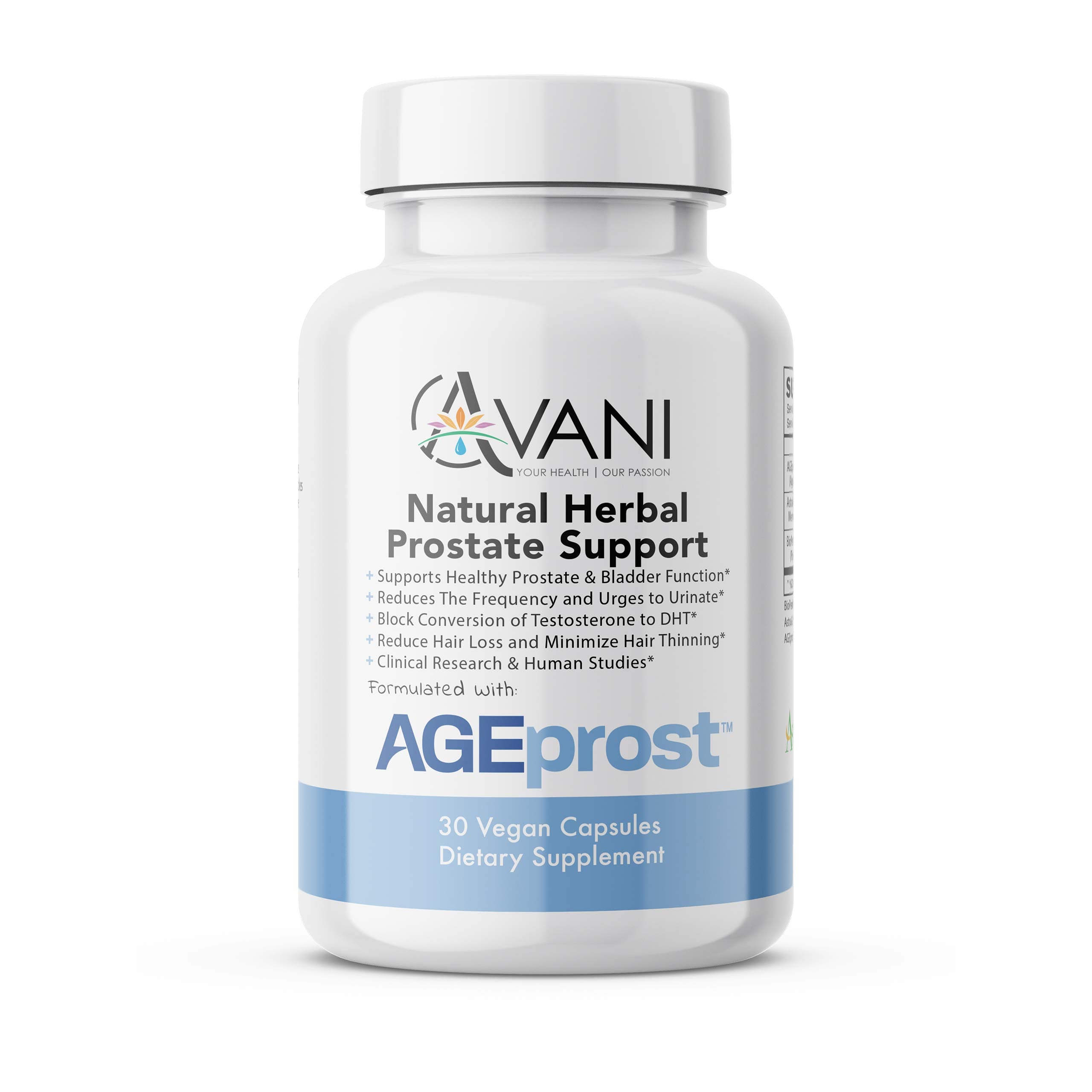Avani Health Prostate Support Supplement front view with packaging