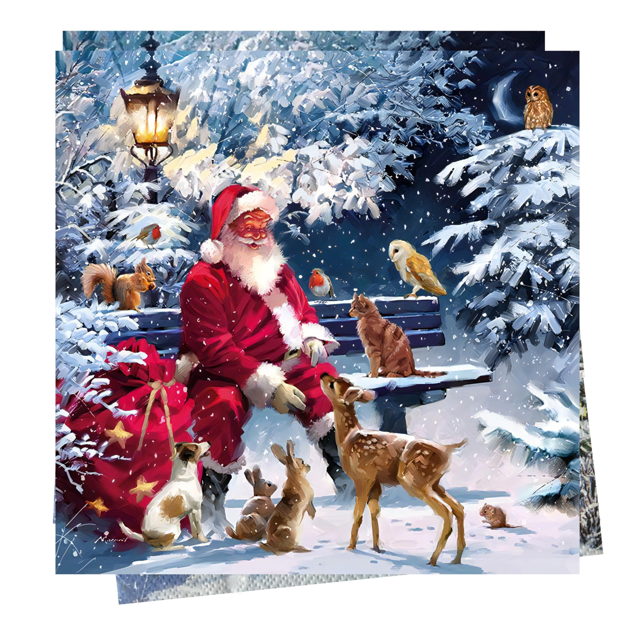 AVEVER Christmas Animal Santa Napkins laid out for dinner