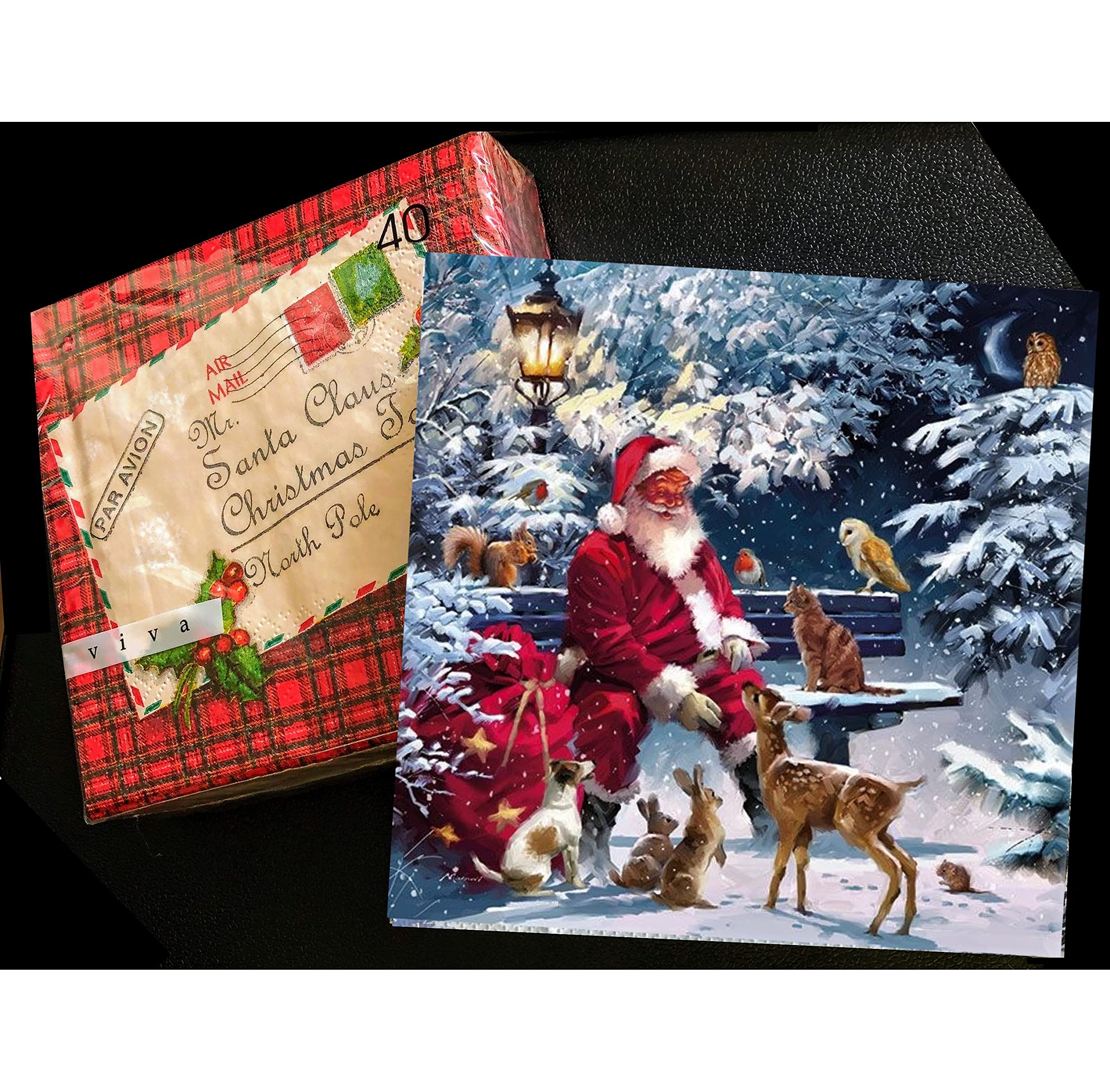 AVEVER Christmas Animal Santa Napkins on a festive table setting