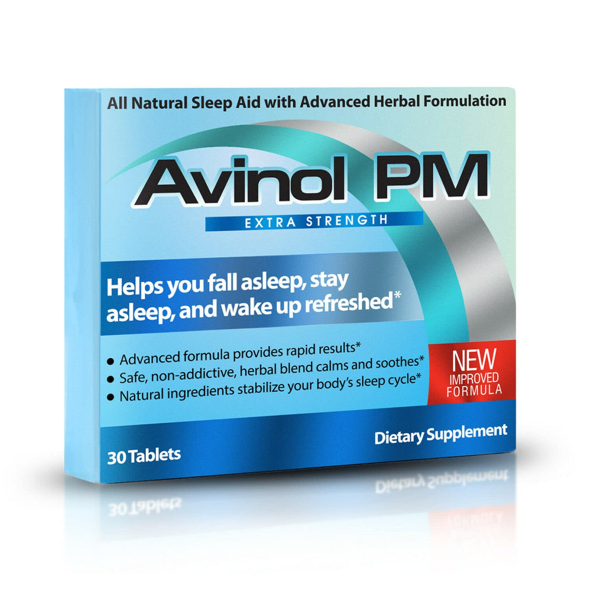 Avinol PM Sleep Supplement Extra Strength 30 Tablets front view