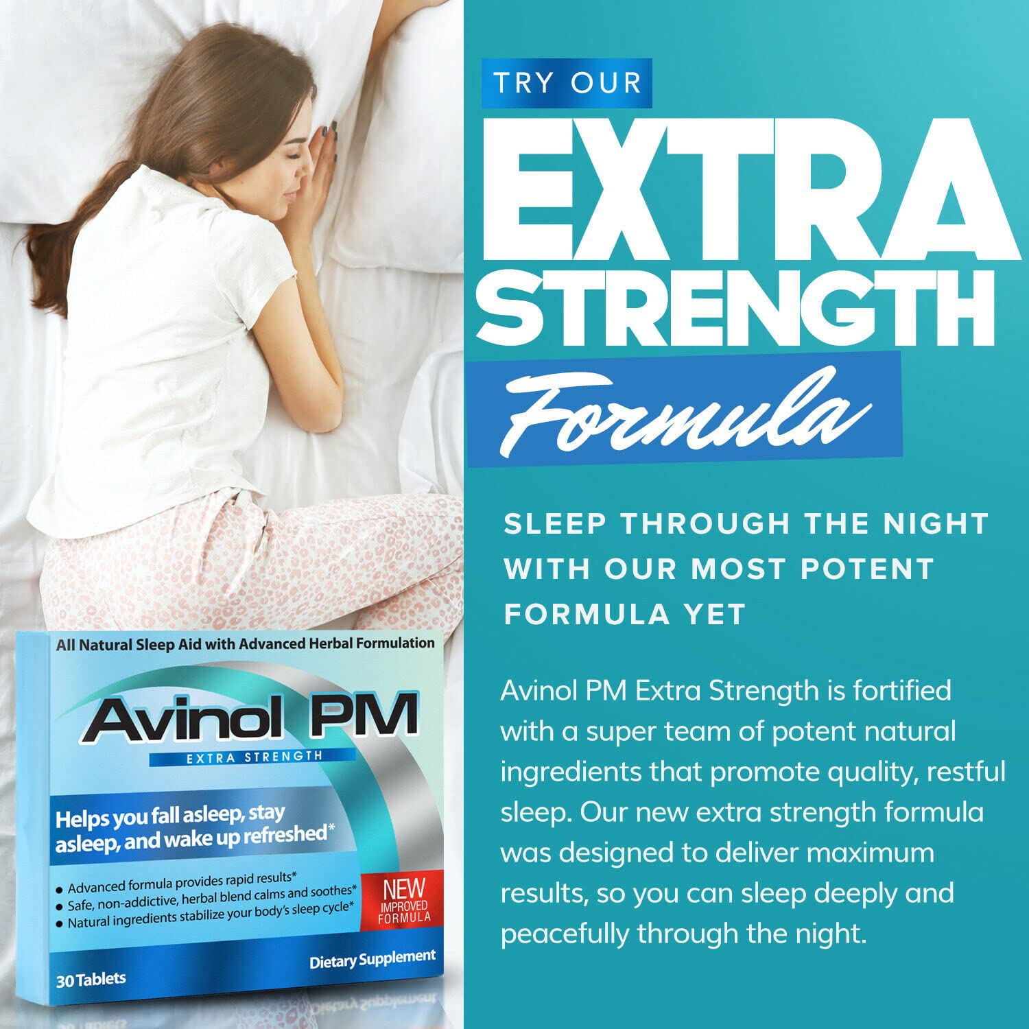 Avinol PM Sleep Supplement packaging side view