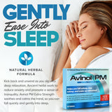Avinol PM Sleep Supplement tablets on a wooden surface
