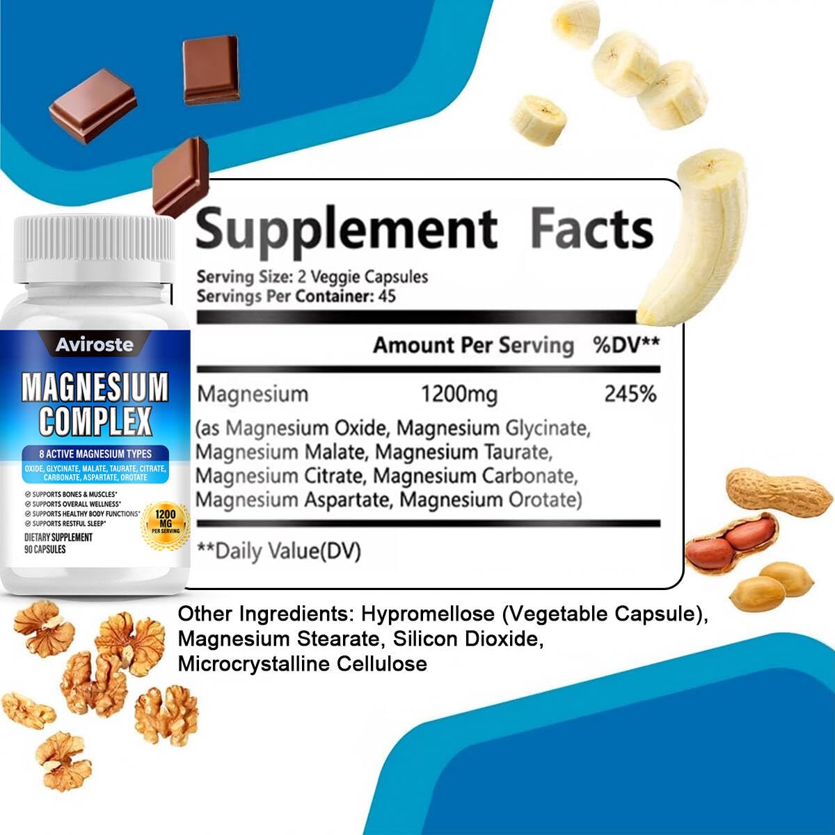 Aviroste Complete Magnesium Complex side view with dosage information