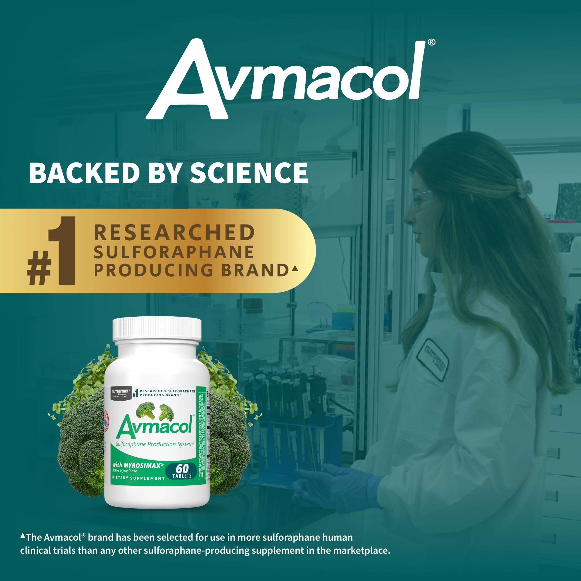 AVMACOL Sulforaphane Multivitamins 50g tablets on a wooden table