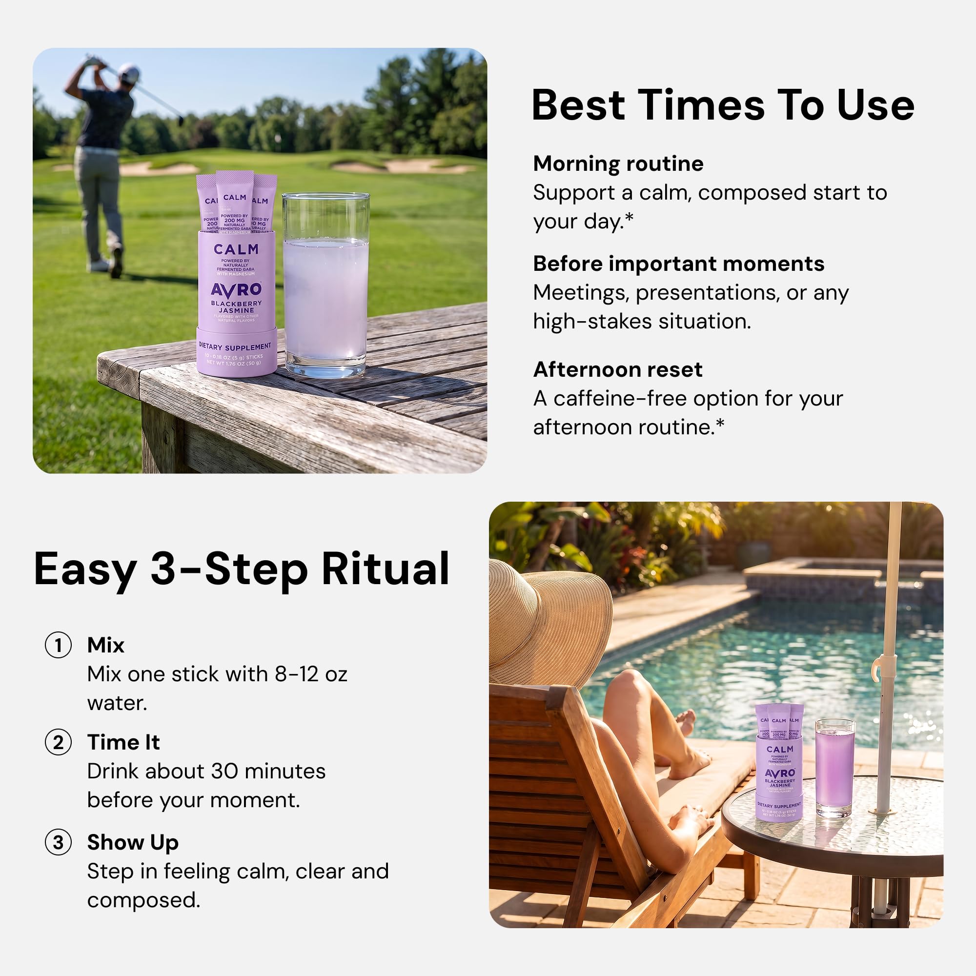 AVRO Calm BlackBerry Jasmine Drink Mix in a lifestyle setting