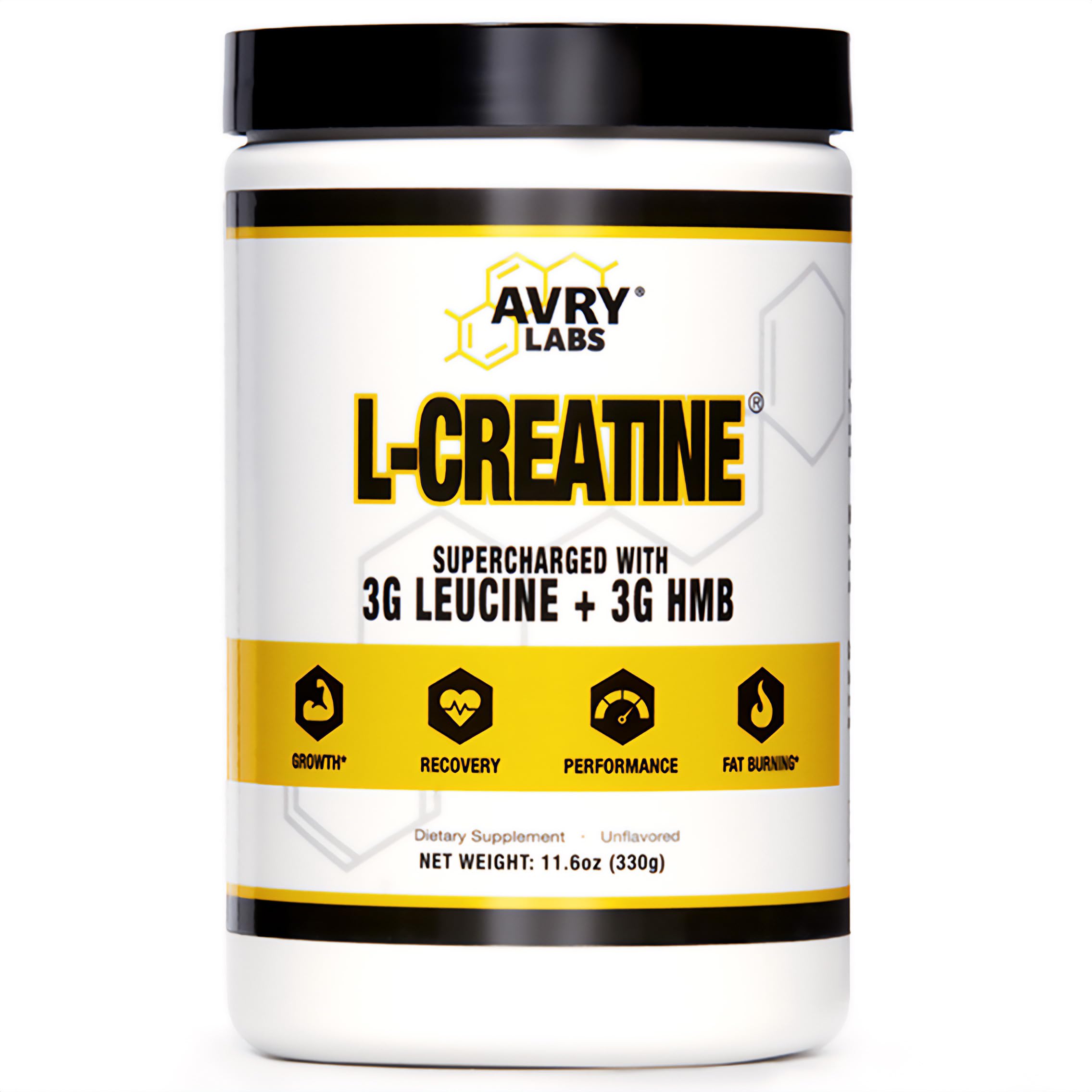Avry Labs L-Creatine 399g front view with packaging
