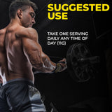 Avry Labs L-Creatine 399g lifestyle shot with gym equipment