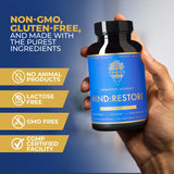 Awakened Alchemy MIND:RESTORE supplement bottle side view