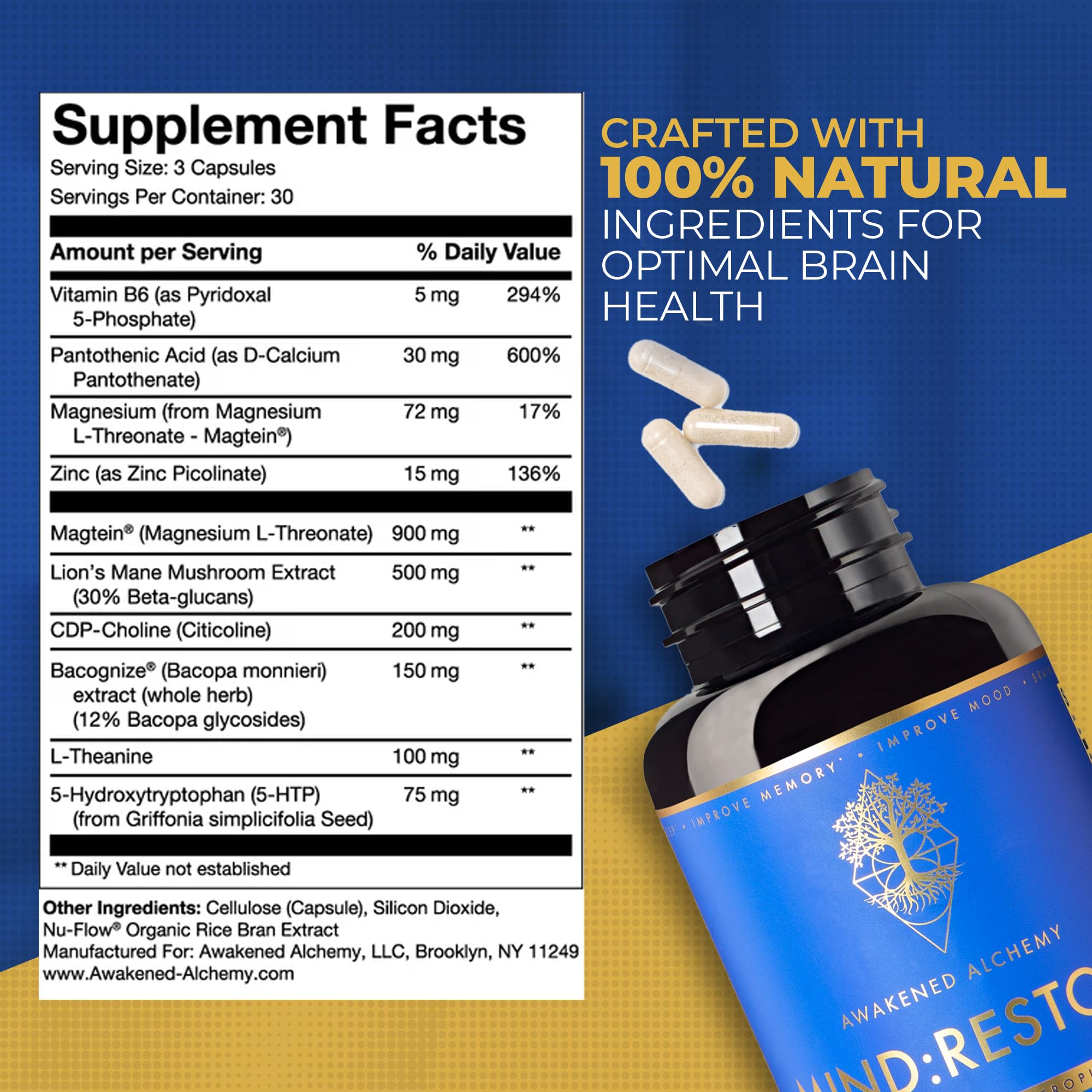 Awakened Alchemy MIND:RESTORE supplement with a measuring spoon