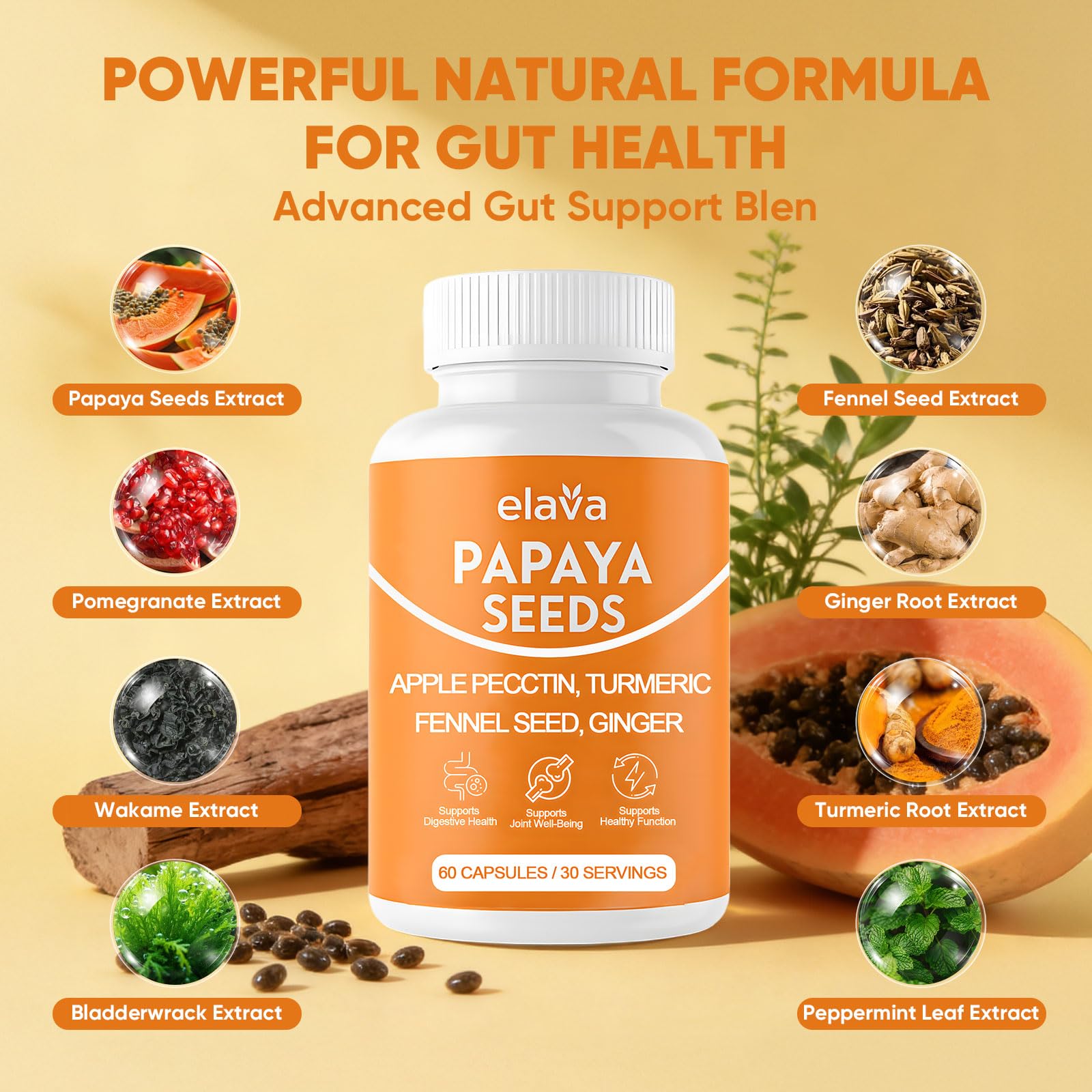 Awjsde Papaya Seed Powder Capsules on a wooden table