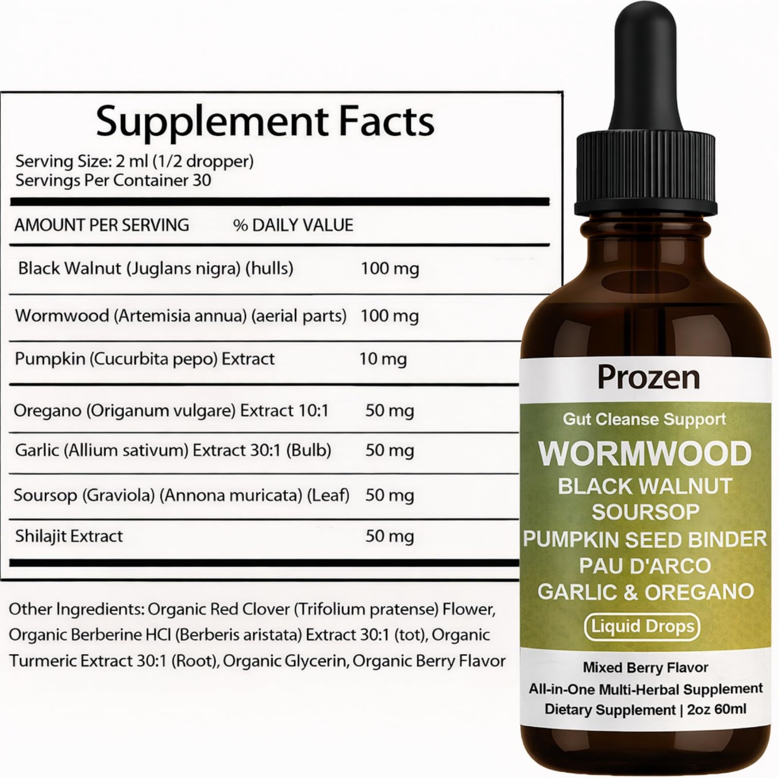 Awjsde Prozen Wormwood Gut Cleanser 132g liquid drops in a glass of water