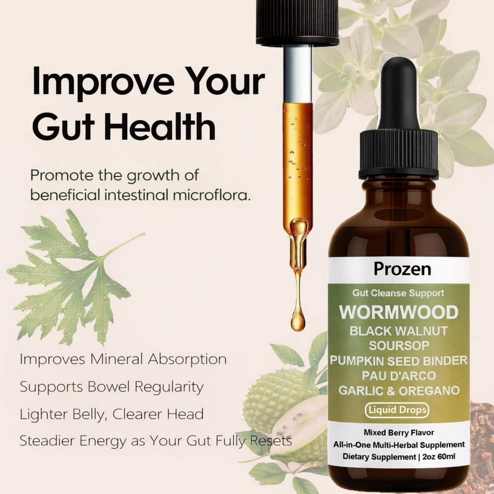 Awjsde Prozen Wormwood Gut Cleanser 132g liquid drops packaging