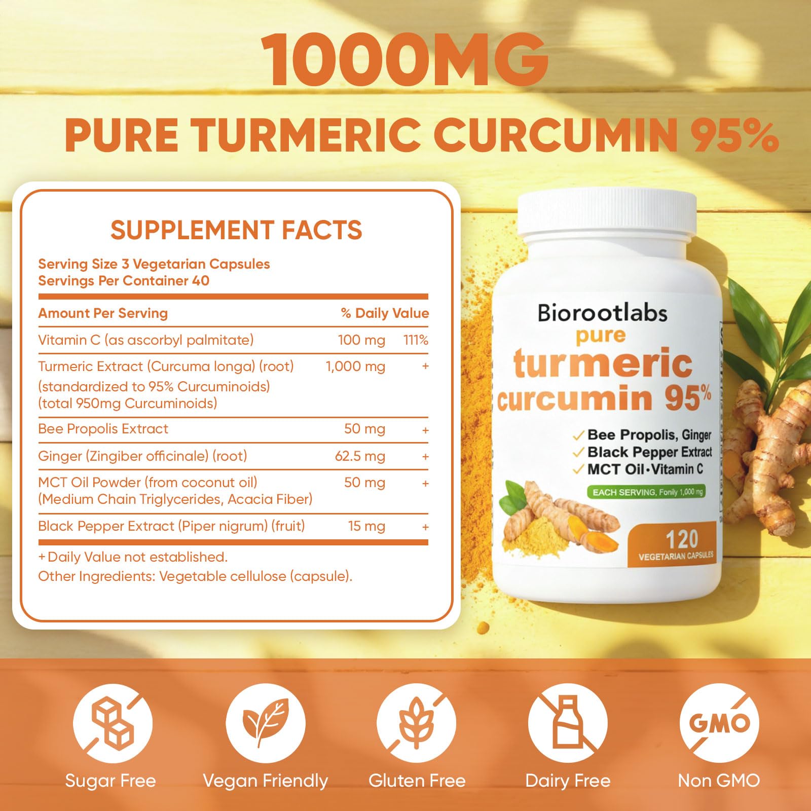 Awjsde Turmeric Curcumin Capsules 1000mg side view