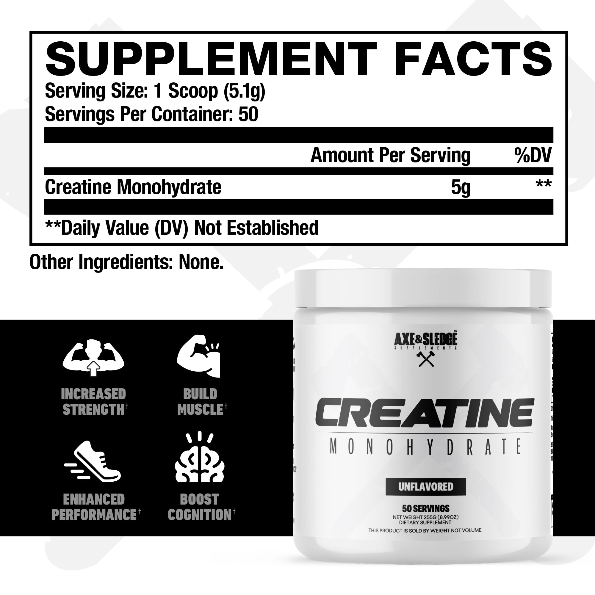 Axe & Sledge Basics Creatine 322g unflavoured powder back view