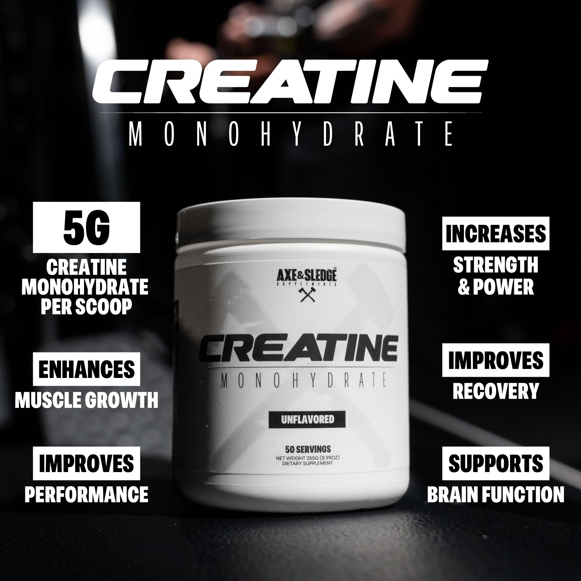 Axe & Sledge Basics Creatine 322g unflavoured powder side view