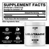 Axe & Sledge Basics Glutamine 170g back view with nutritional information