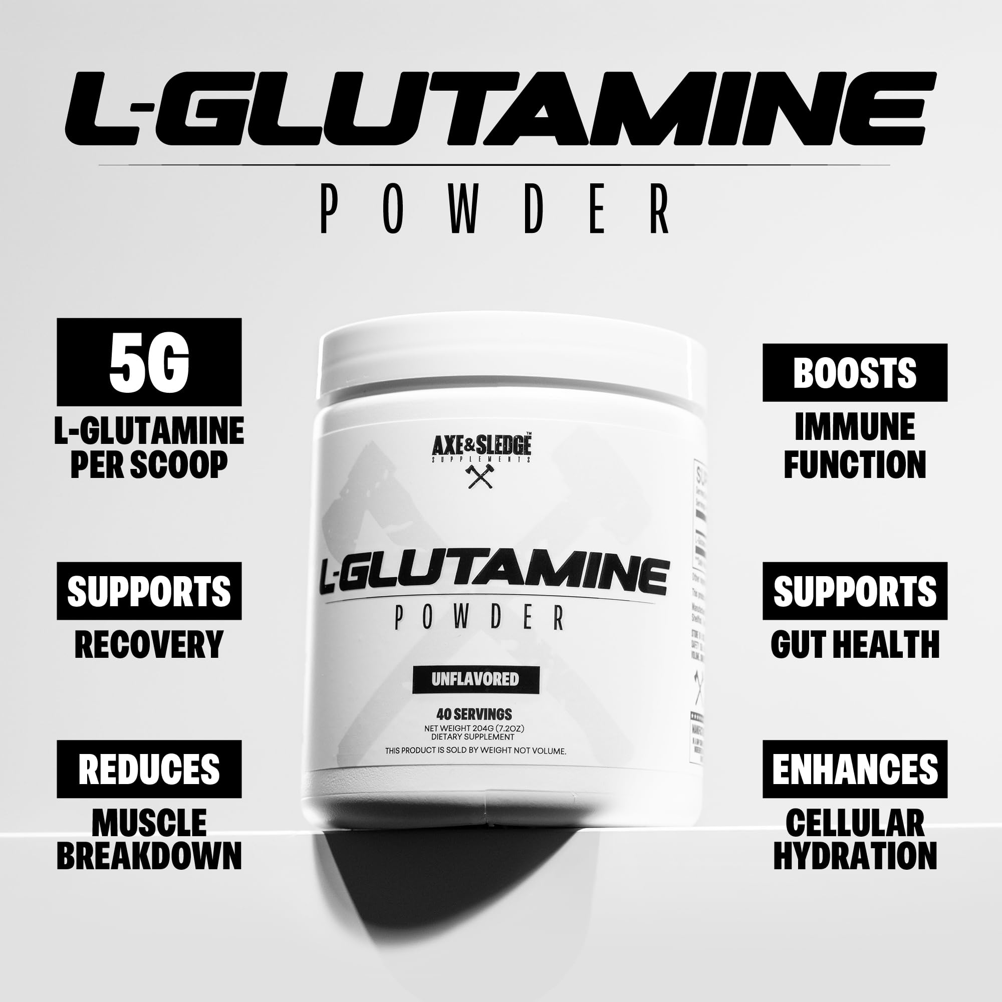Axe & Sledge Basics Glutamine 170g container side view