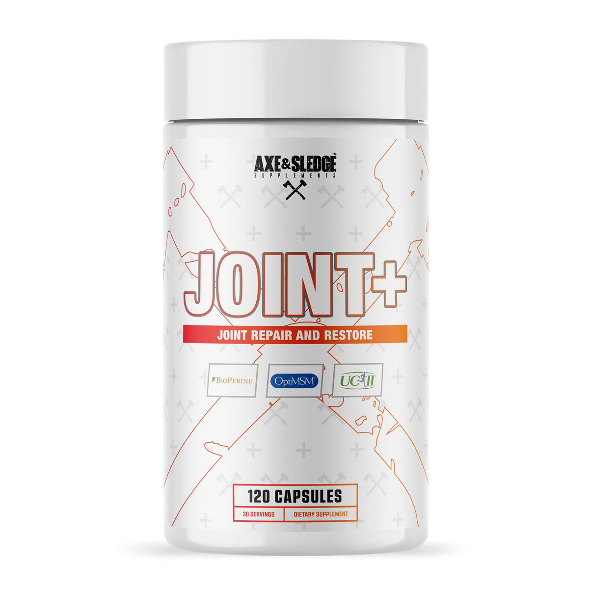 Axe & Sledge Joint+ MSM Supplement front view with packaging
