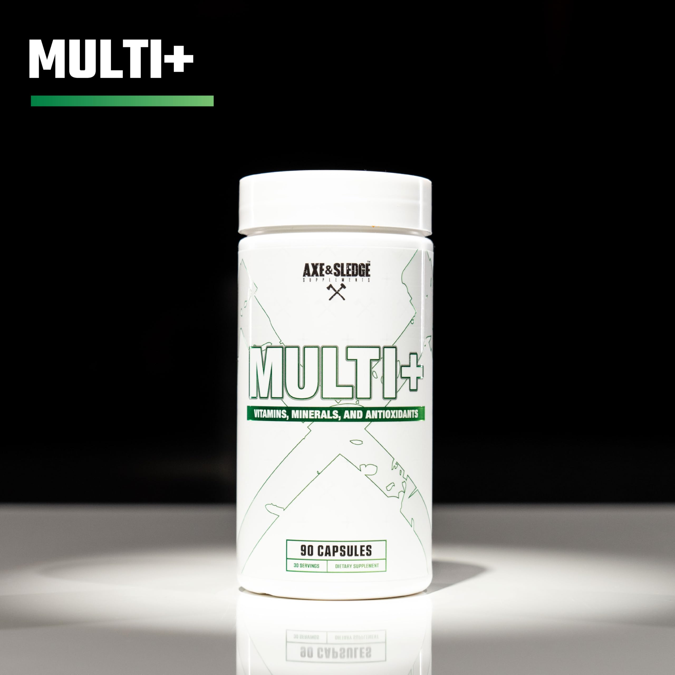 Axe & Sledge Multi Plus Multivitamin capsules on a table