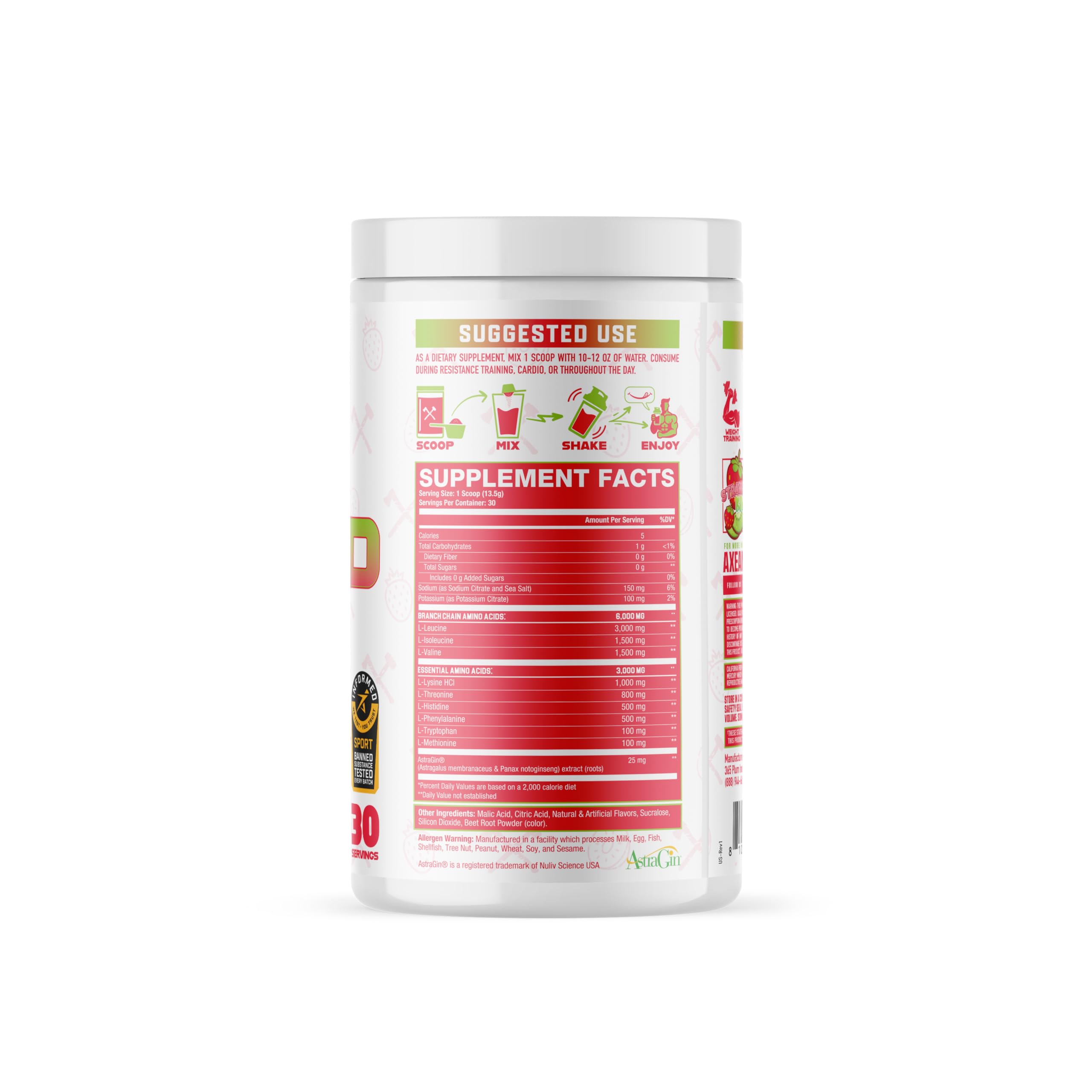 Axe & Sledge The Grind BCAA Powder 499g side view