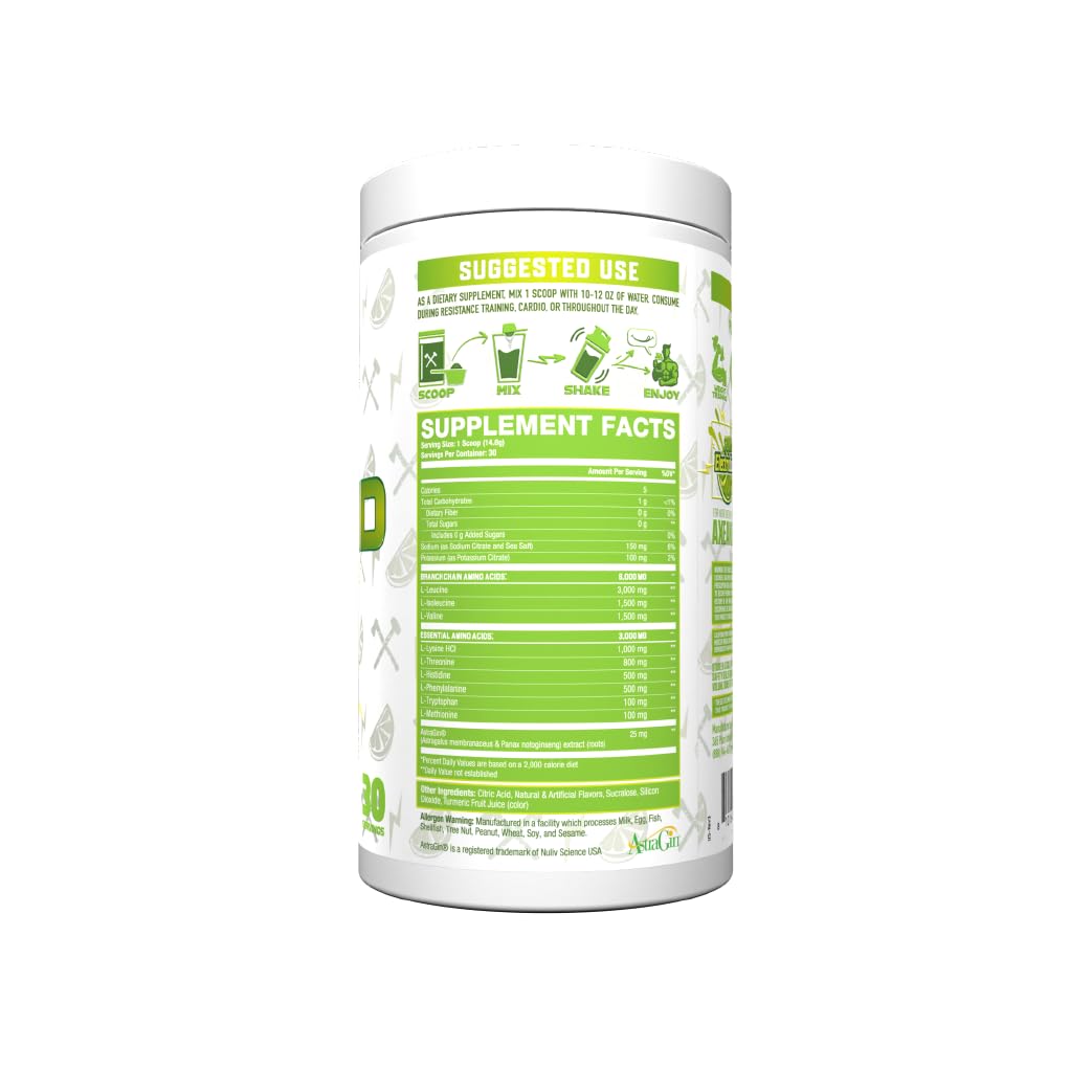 Axe & Sledge The Grind Essential Amino Acids 499g packaging and scoop
