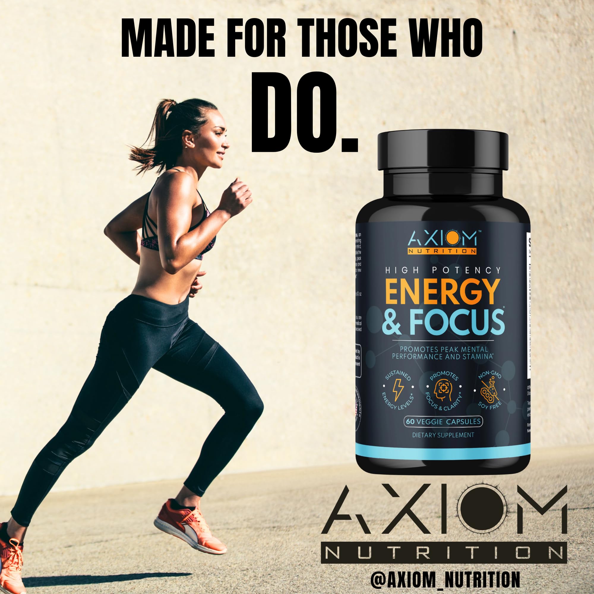 Axiom Nutrition Energy & Focus Blend 81g back view with ingredients