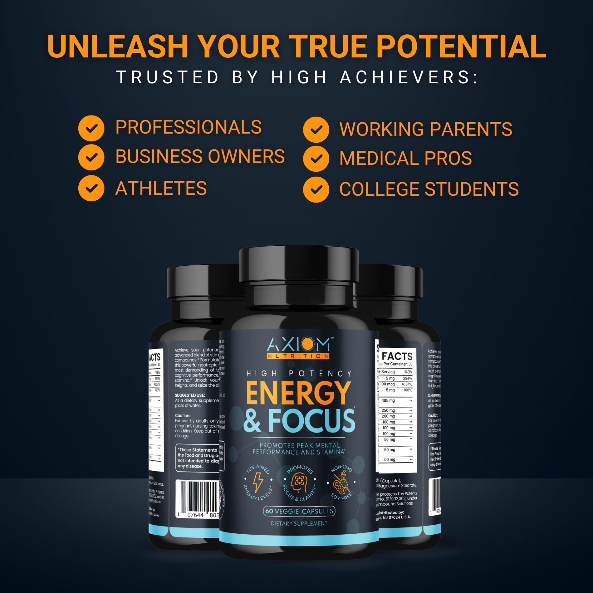 Axiom Nutrition Energy & Focus Blend 81g capsules in a bowl