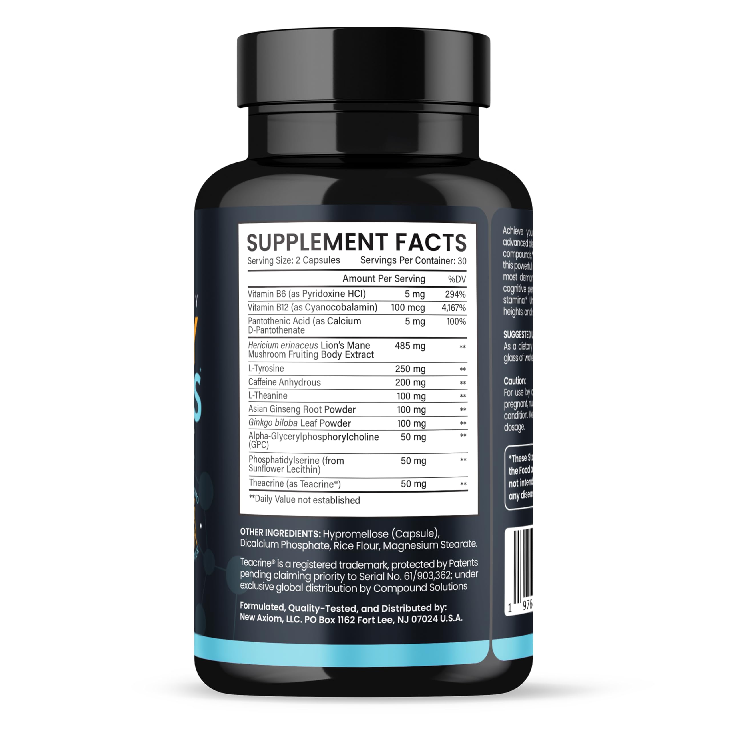 Axiom Nutrition Energy & Focus Blend 81g on a wooden table