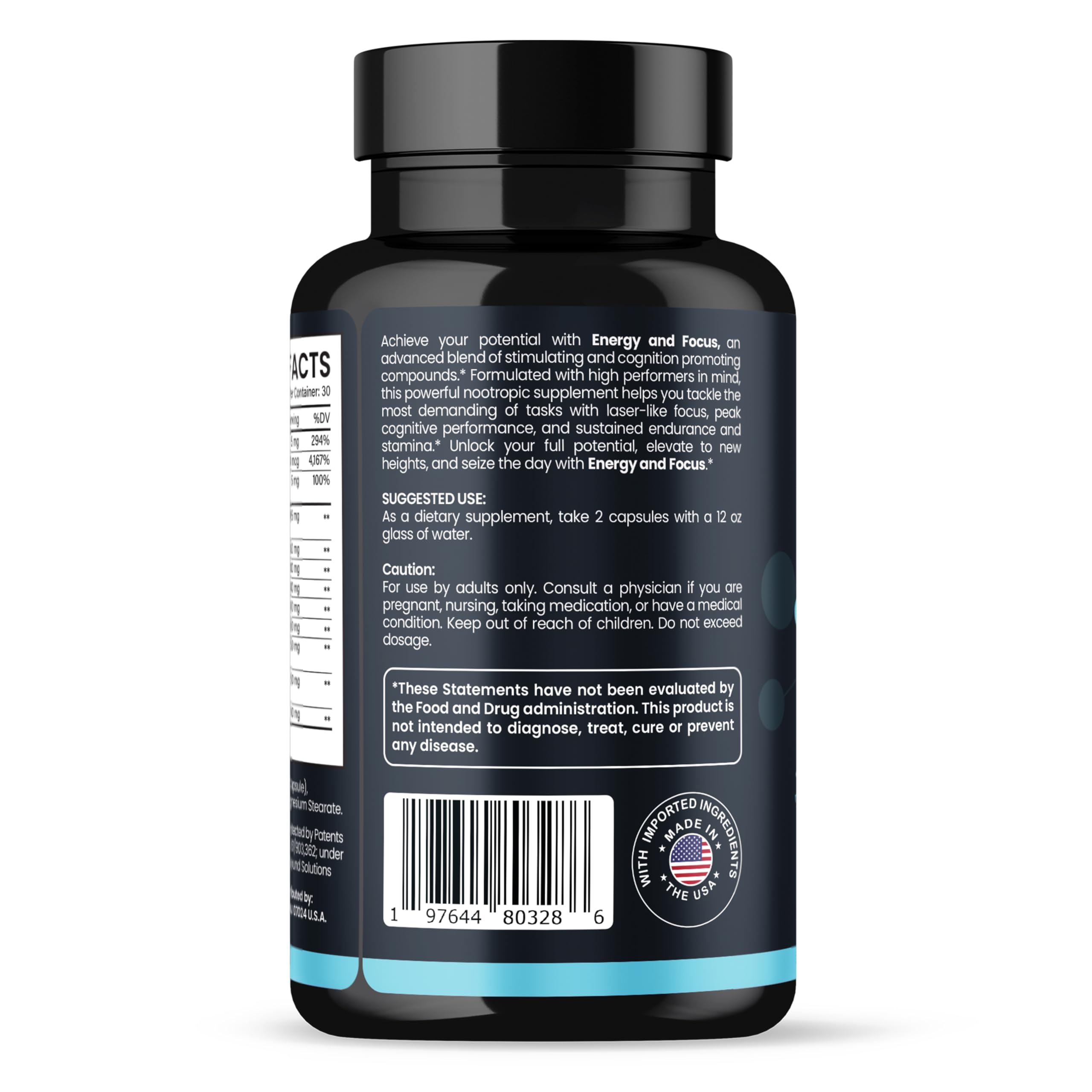 Axiom Nutrition Energy & Focus Blend 81g with a glass of water