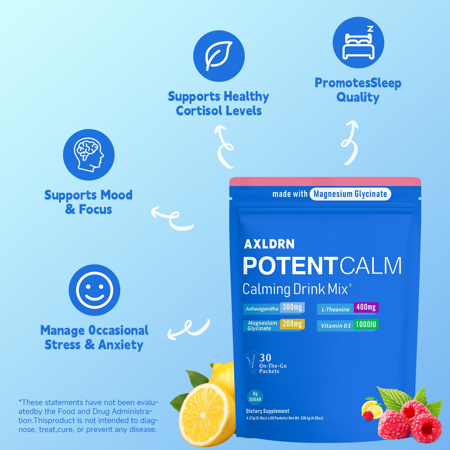 Axldrn PotentCalm Drink Mix raspberry lemonade flavour