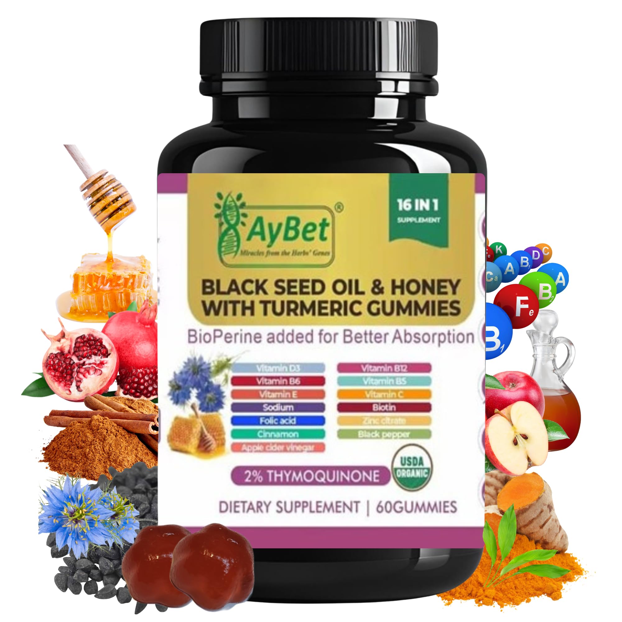 AyBet Black Seed Oil & Honey Gummies front view