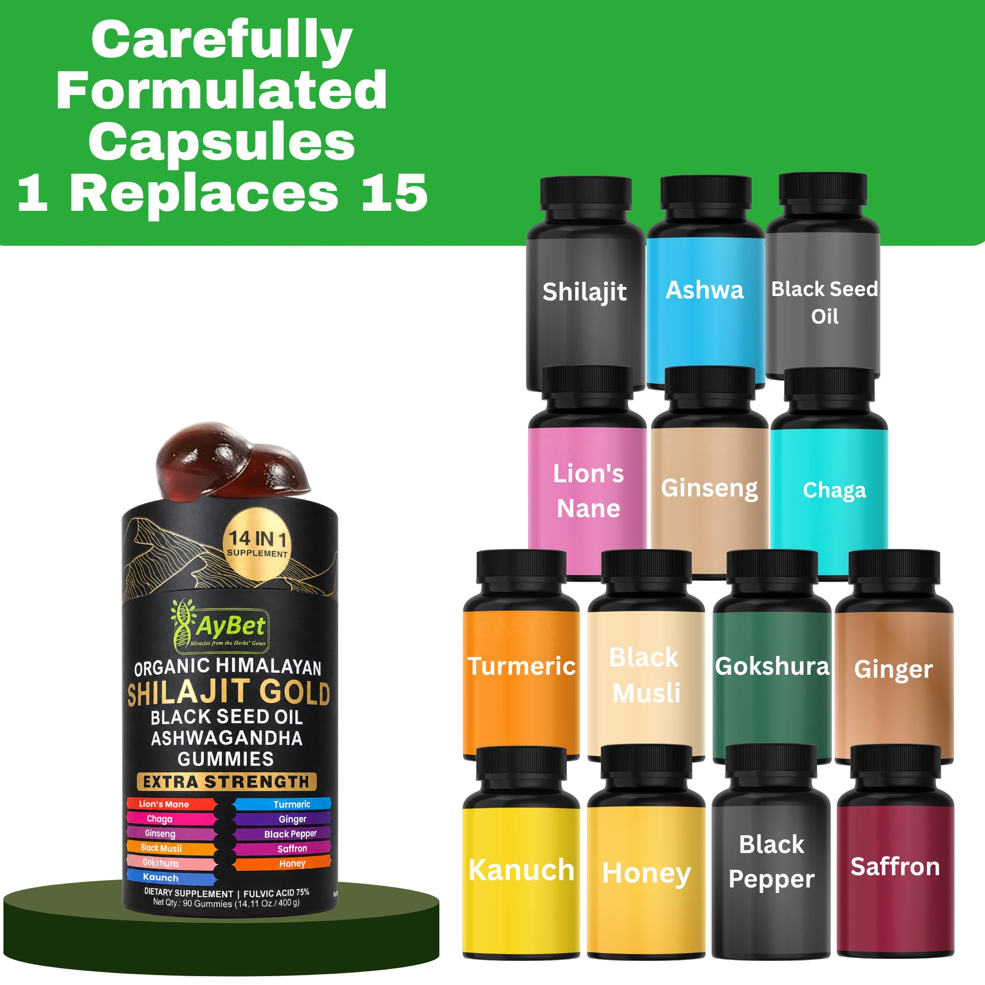 AyBet Organic Himalayan Shilajit Gold Gummies bottle with 90 gummies