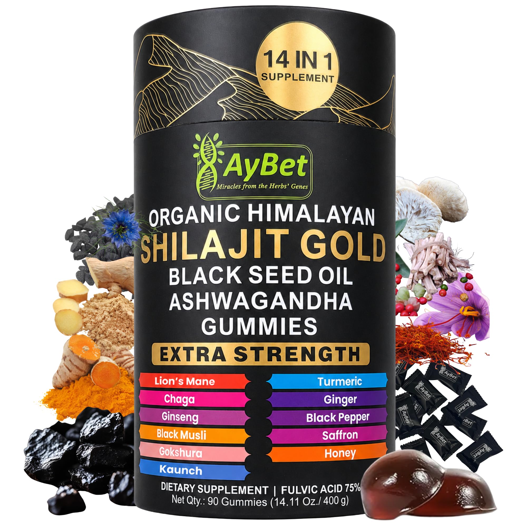 AyBet Organic Himalayan Shilajit Gold Gummies front view