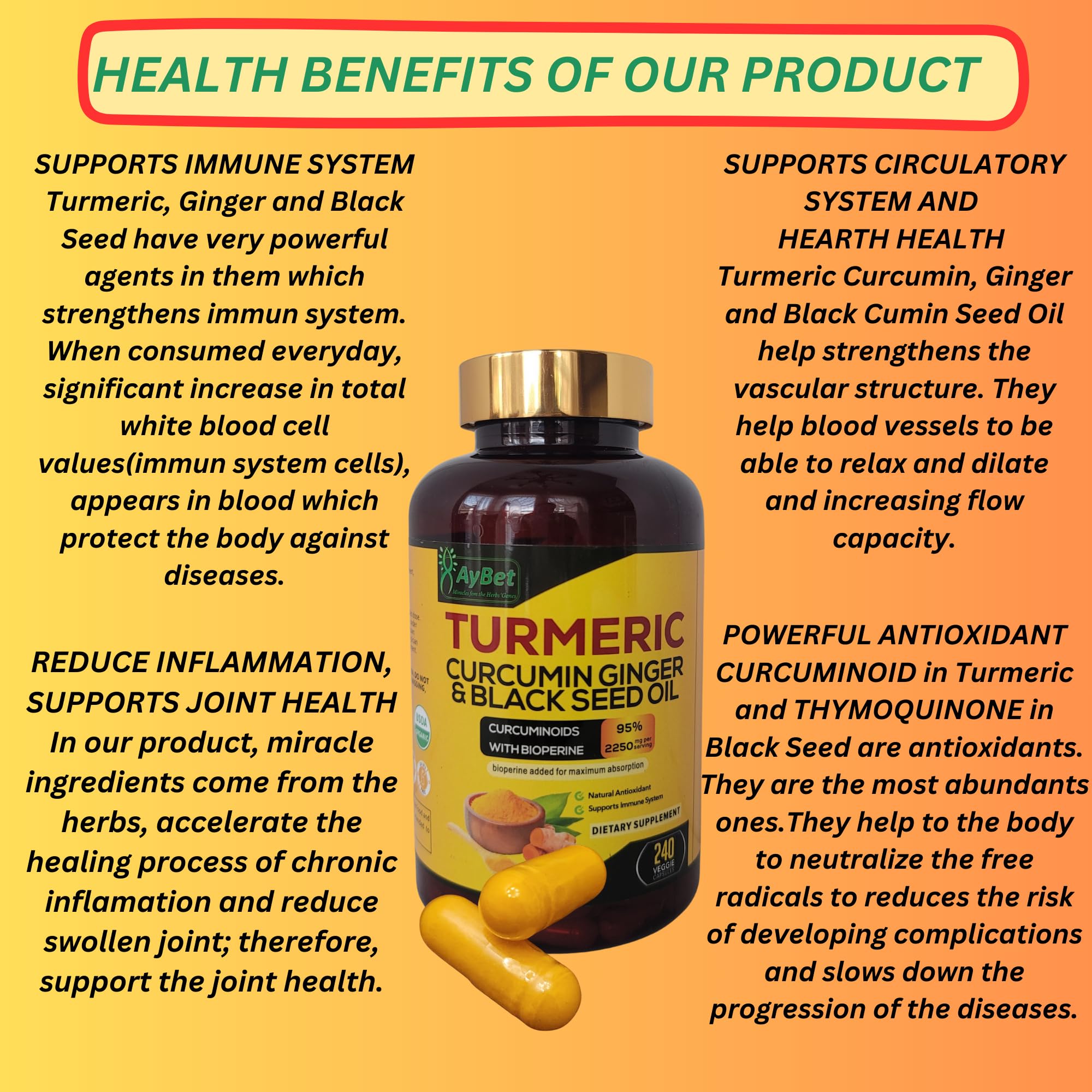 AyBet Turmeric Curcumin Ginger & Black Seed Oil Capsules packaging