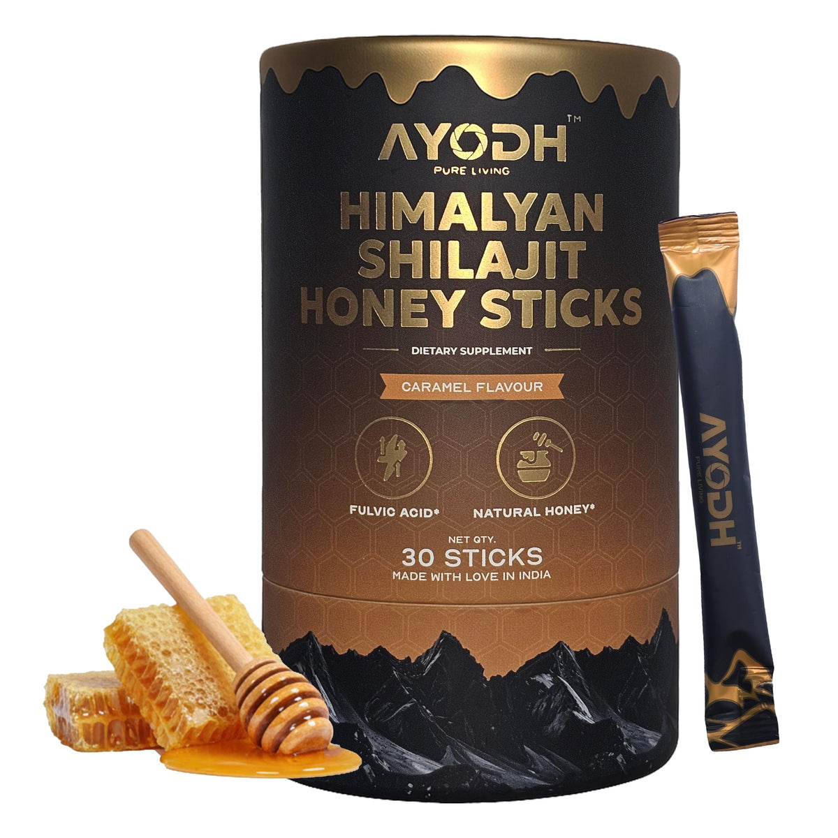 AYODH Shilajit Honey Sticks 30 pack front view