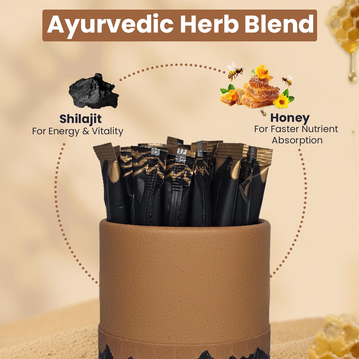AYODH Shilajit Honey Sticks single-serve pack