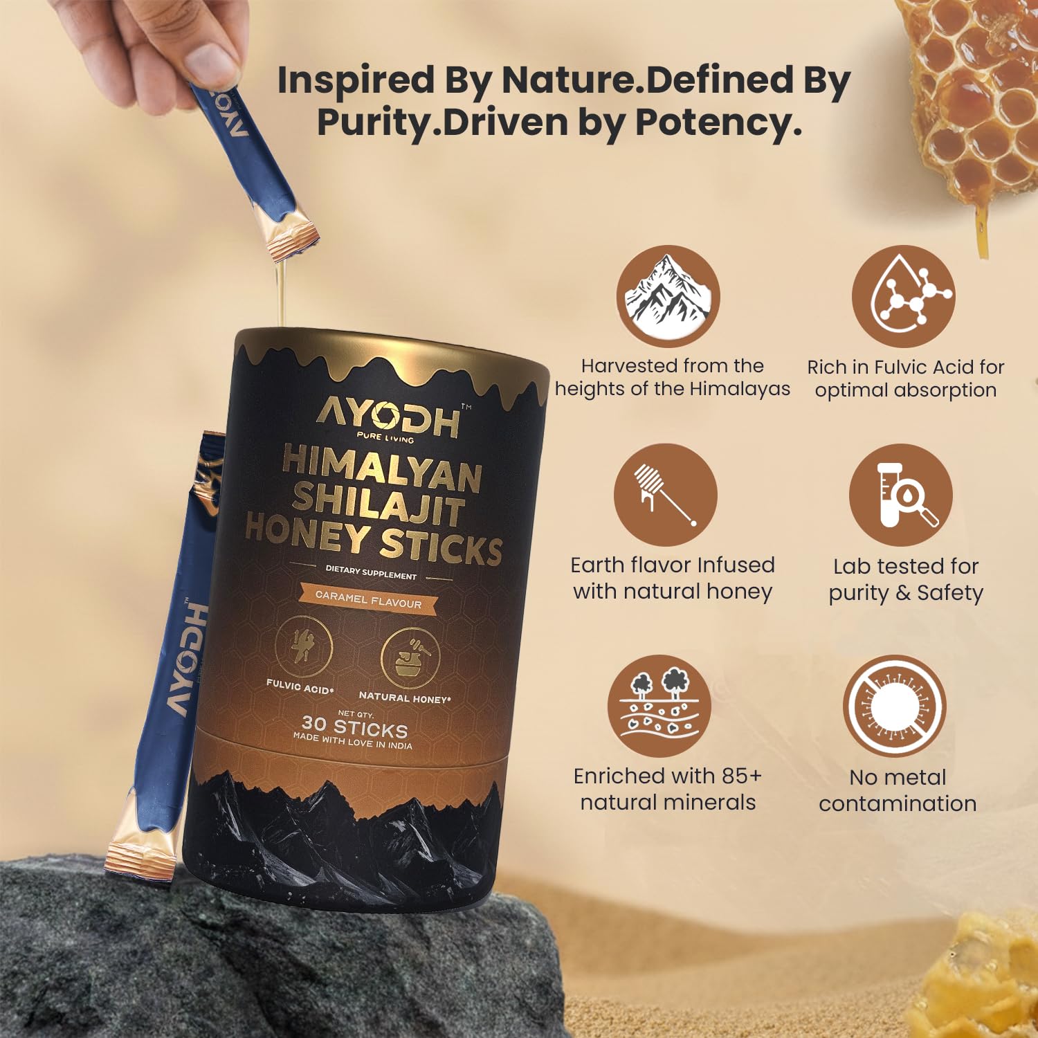 AYODH Shilajit Honey Sticks with natural honey