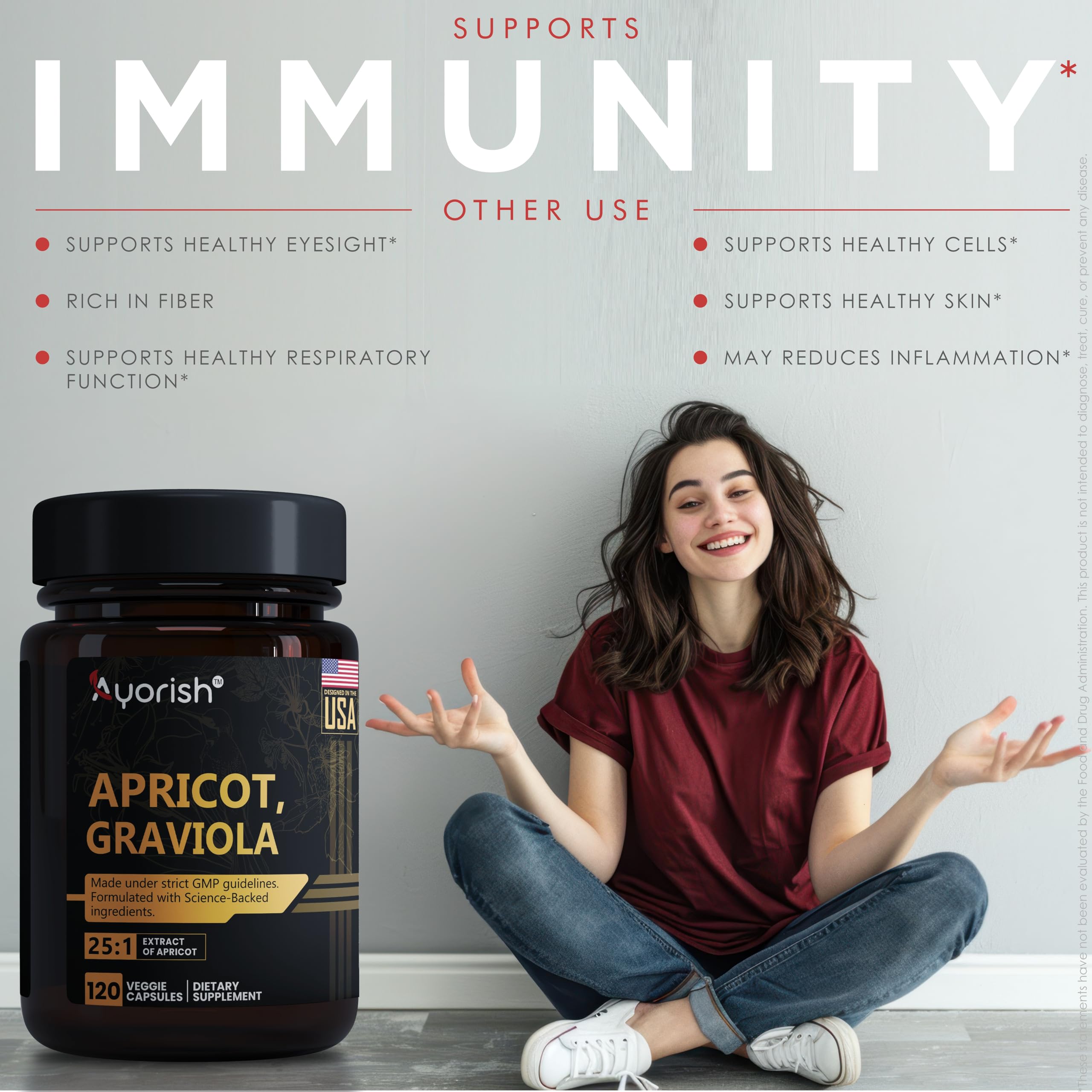 Ayorish Apricot Graviola Capsules back view with ingredient list