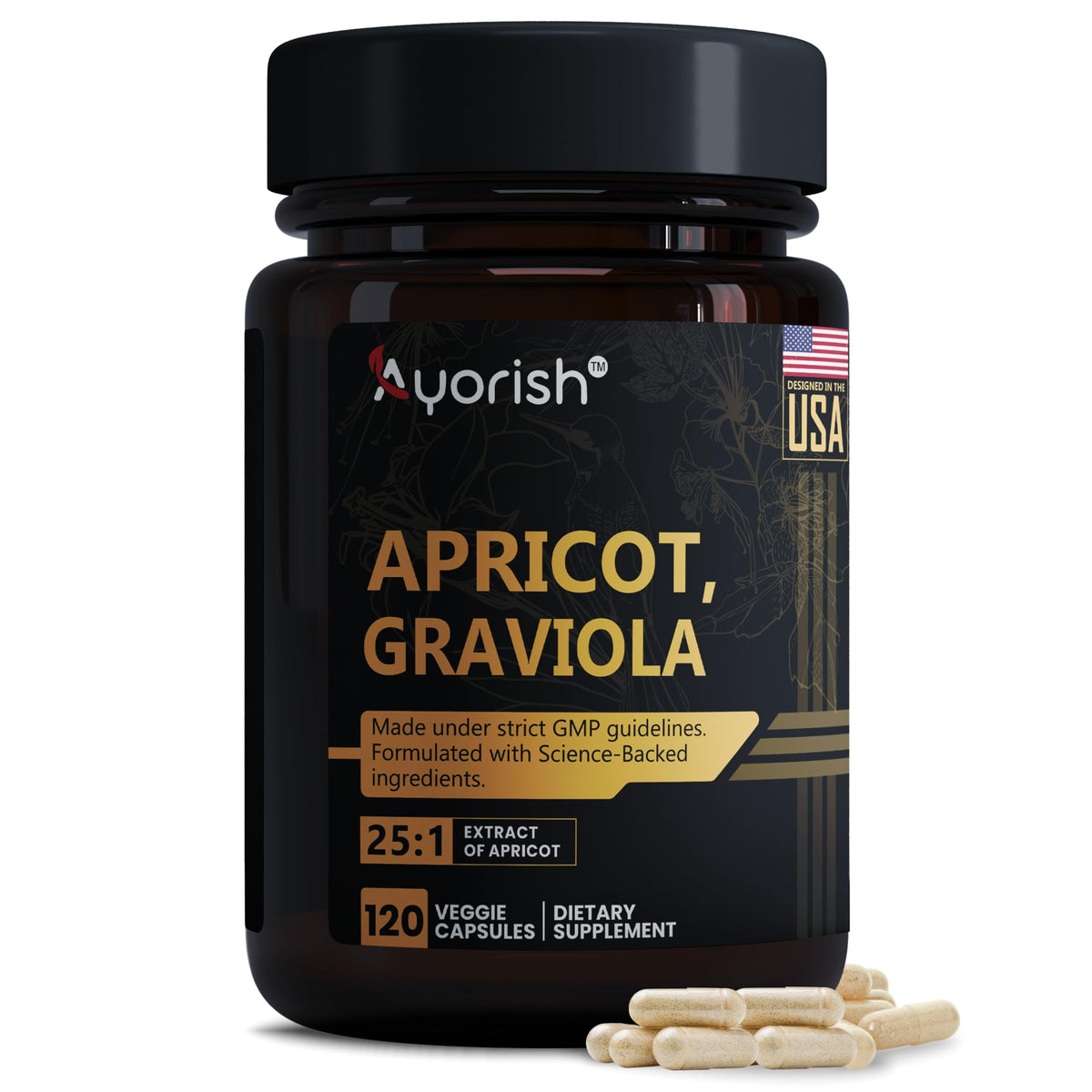 Ayorish Apricot Graviola Capsules bottle front view