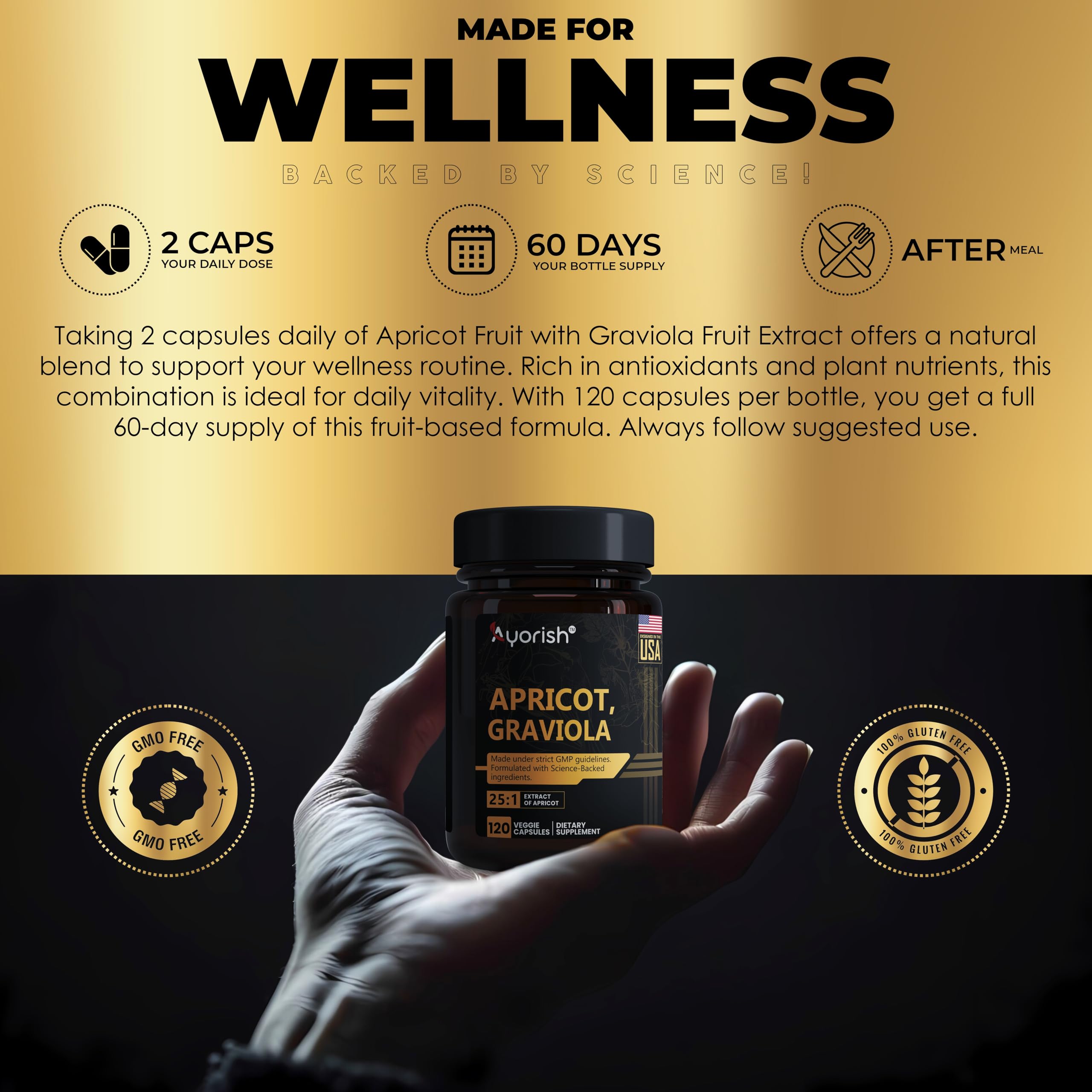 Ayorish Apricot Graviola Capsules with measuring spoon for dosage