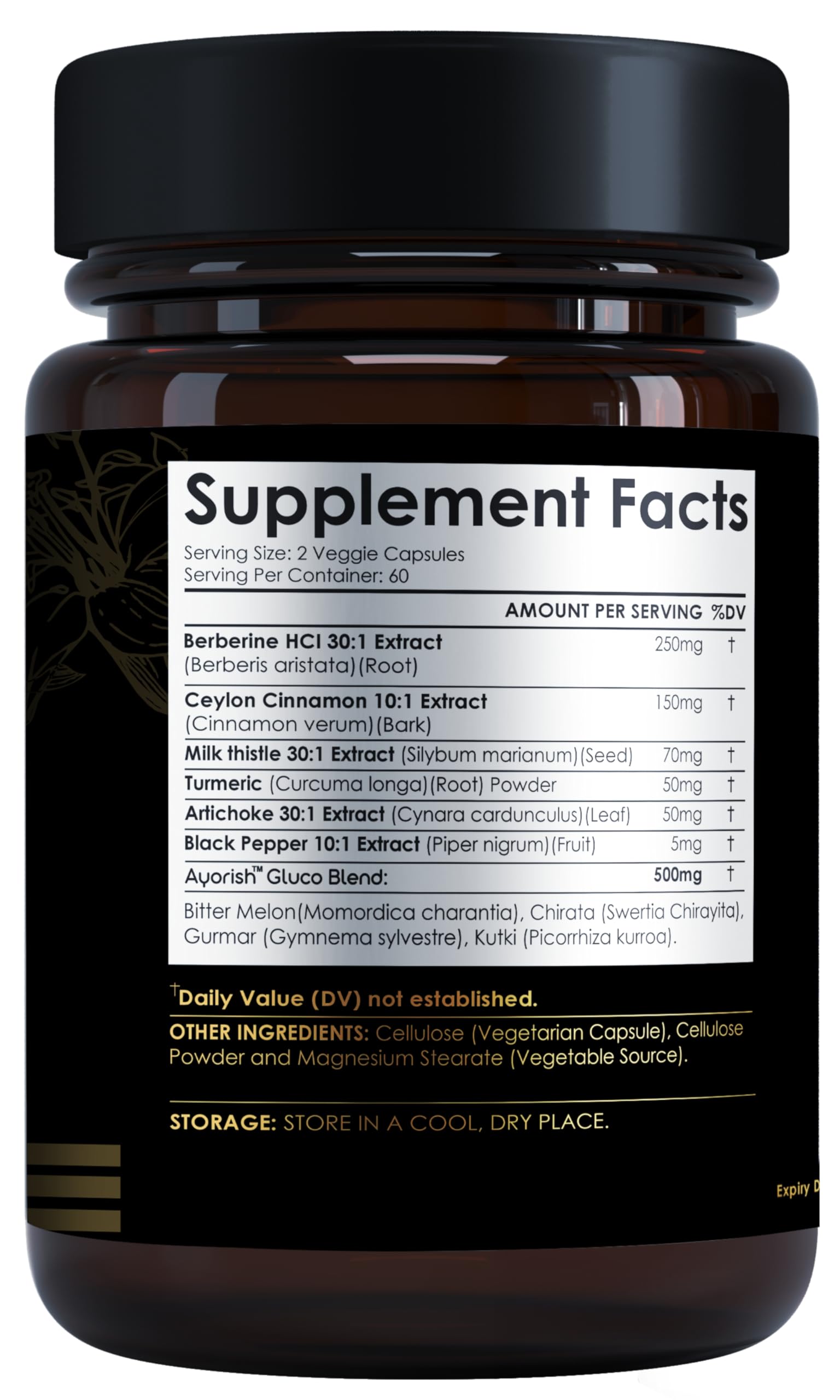 Ayorish Berberine Supplement bottle side view