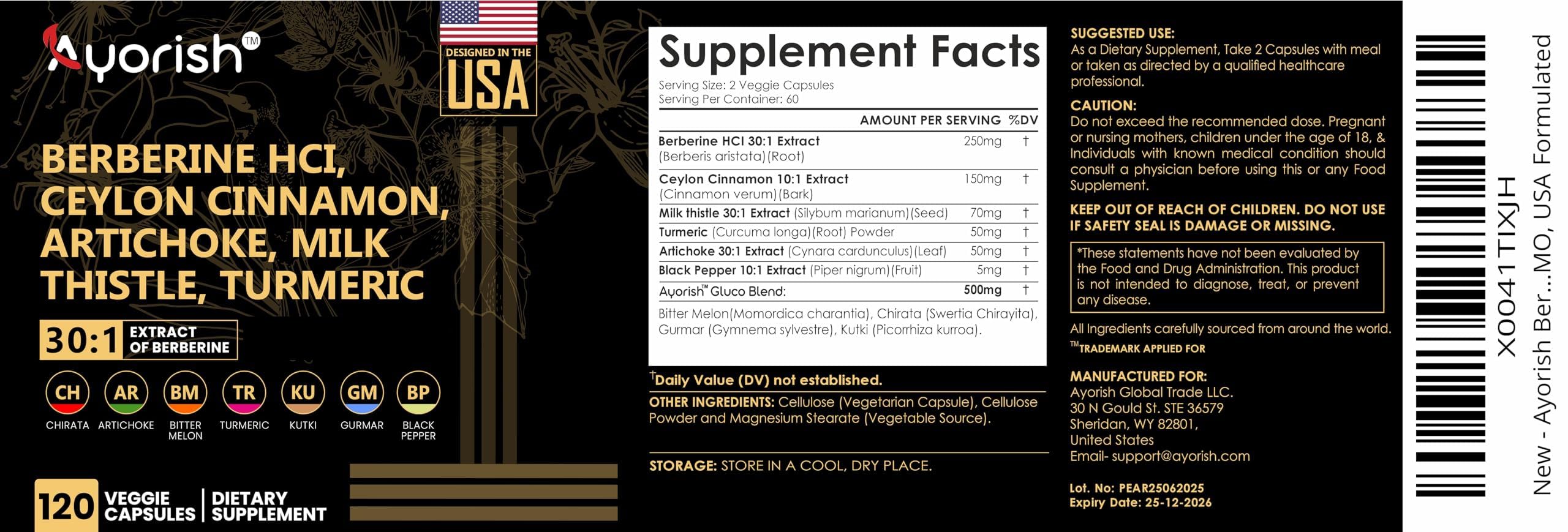 Ayorish Berberine Supplement ingredients list