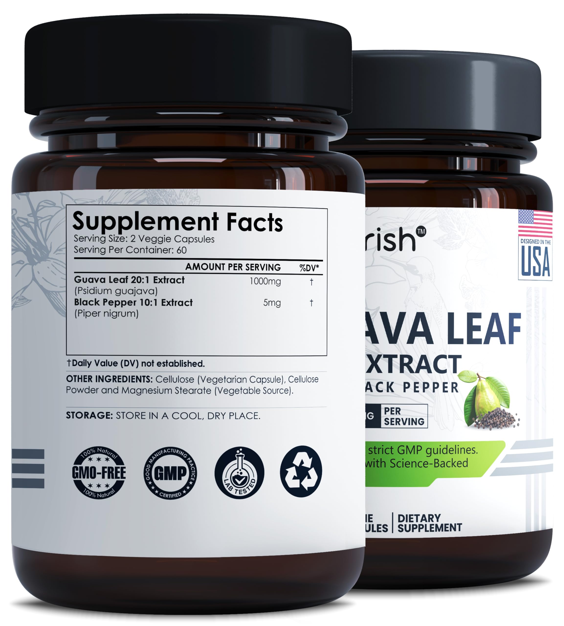 Ayorish Guava Leaf Extract Capsules side view showing capsule size