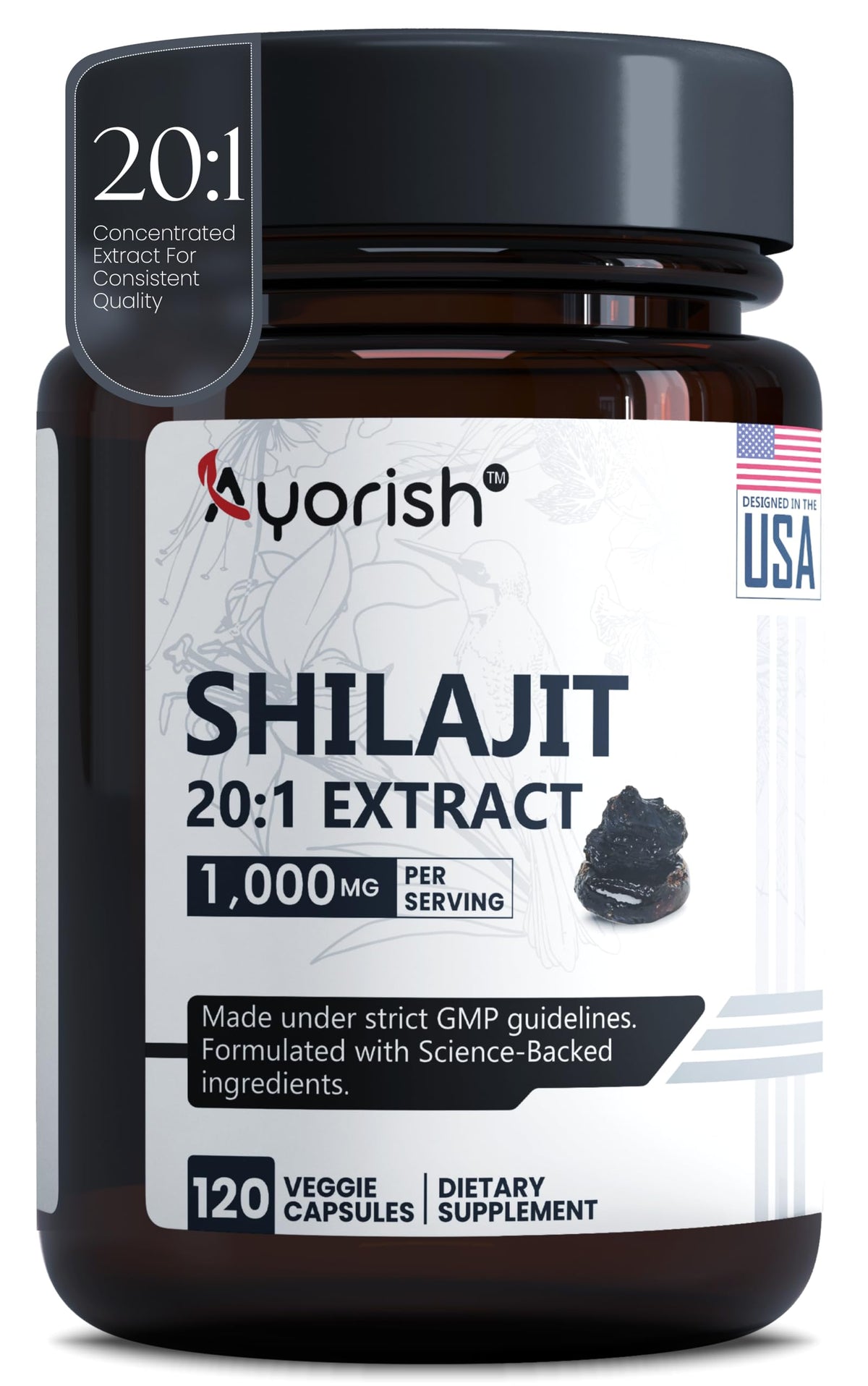 Ayorish Shilajit Capsules 1000mg front view