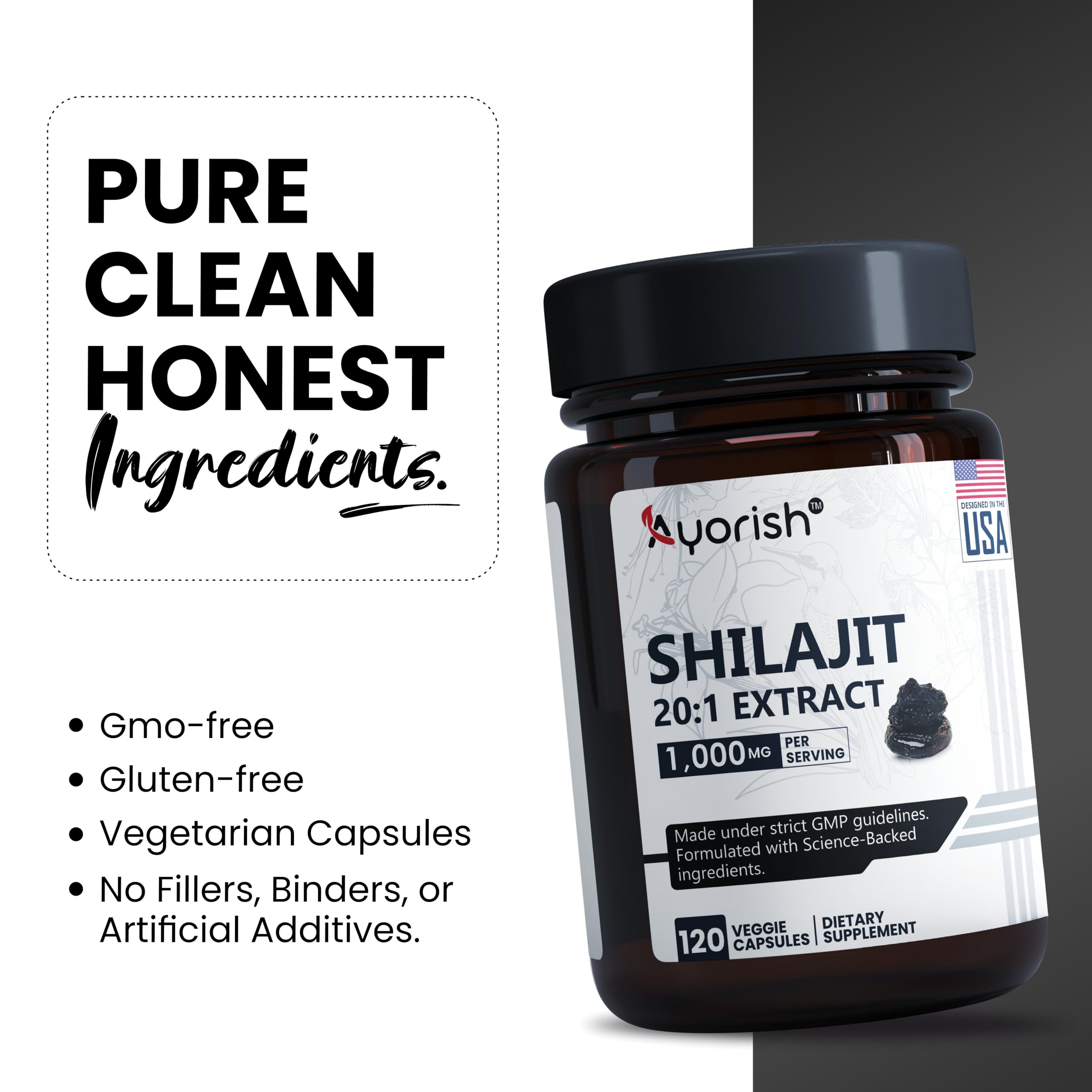 Ayorish Shilajit Capsules opened bottle