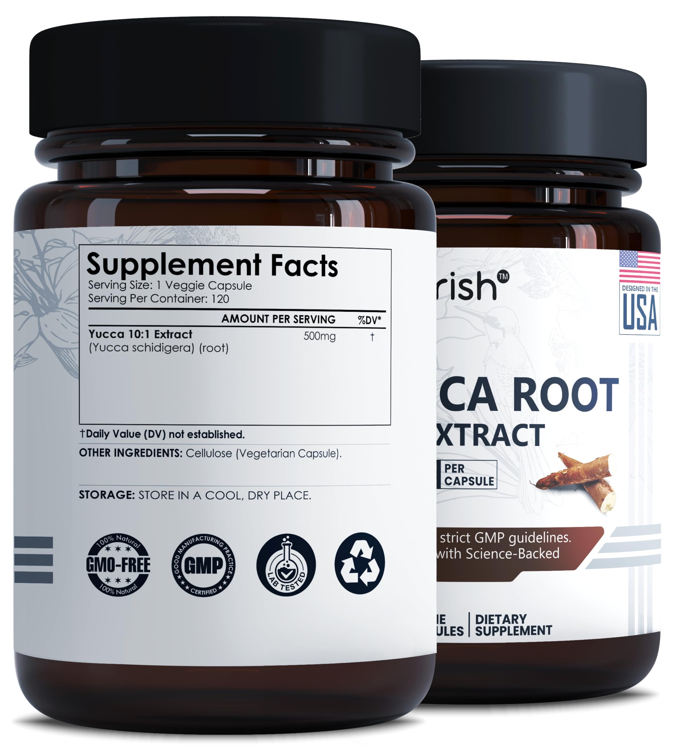 Ayorish Yucca Root Capsules 500mg bottle side view