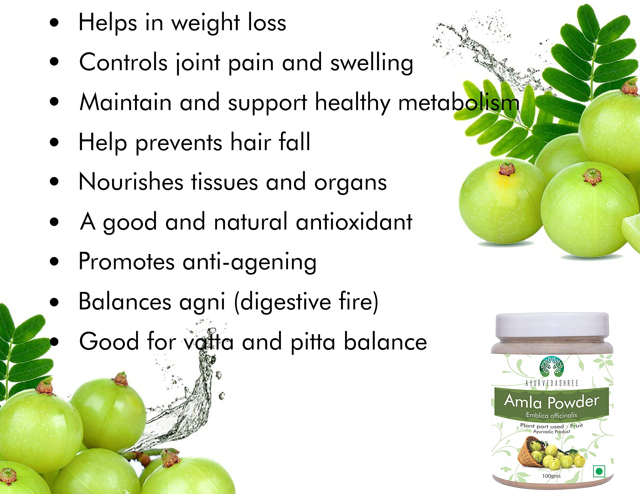 AYURVEDASHREE Amla Powder 100g displayed with other culinary ingredients