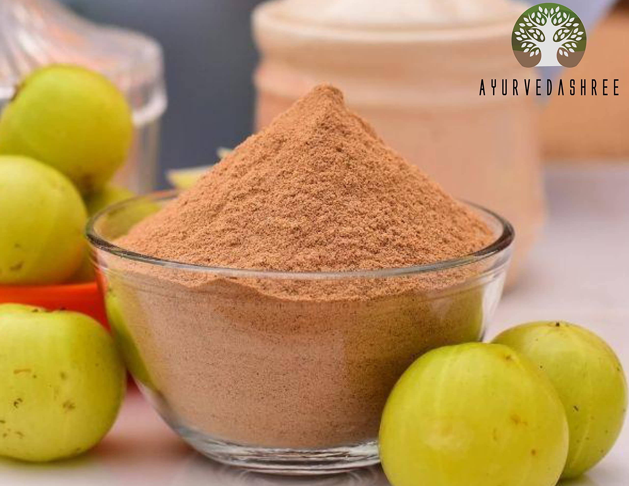 AYURVEDASHREE Amla Powder 100g side view showing packaging dimensions