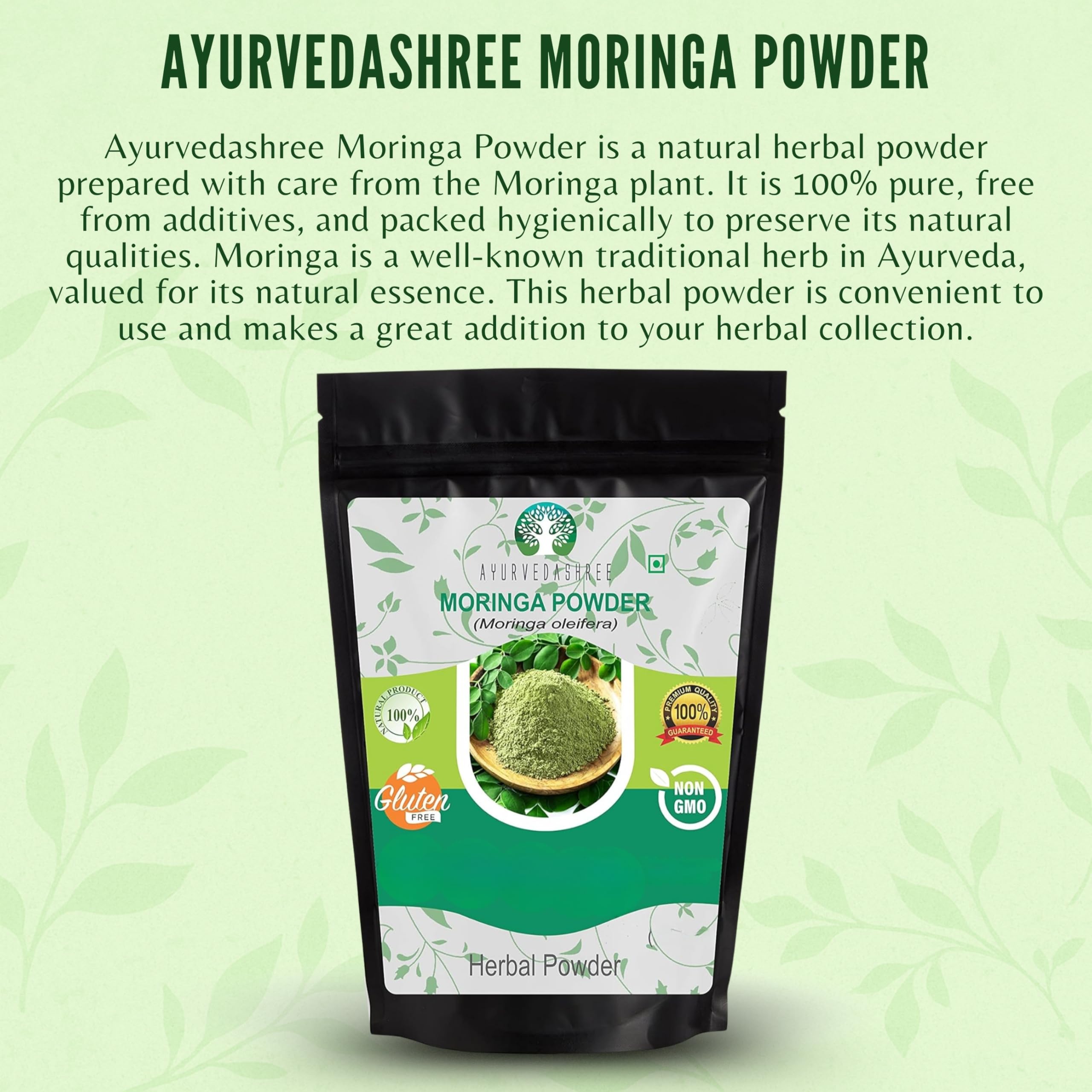 AYURVEDASHREE Moringa Leaf Powder scoop with powder